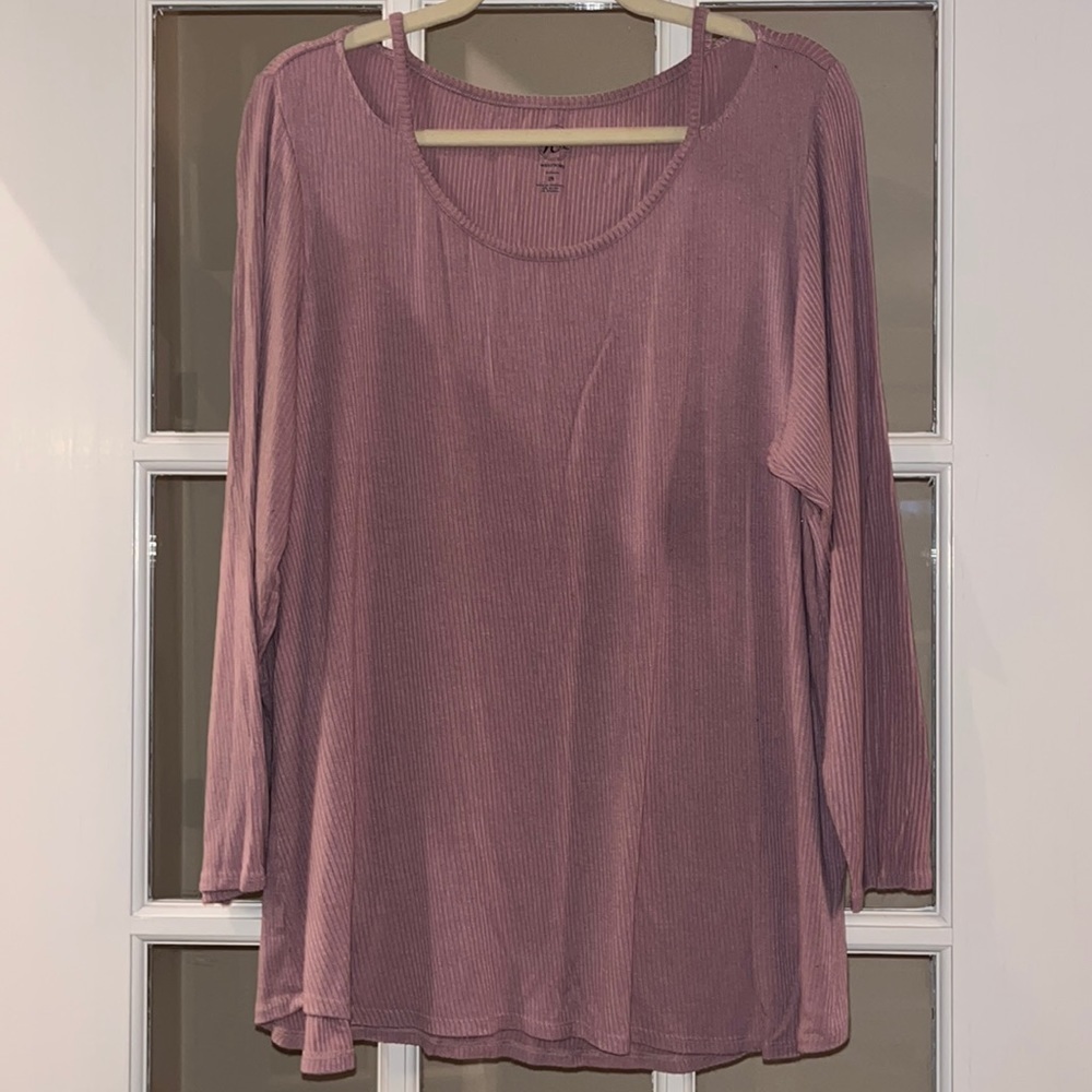 Westport Light Pink Open Shoulder Crew Neck Long Sleeve T-Shirt Sz 2X - Picture 2 of 5